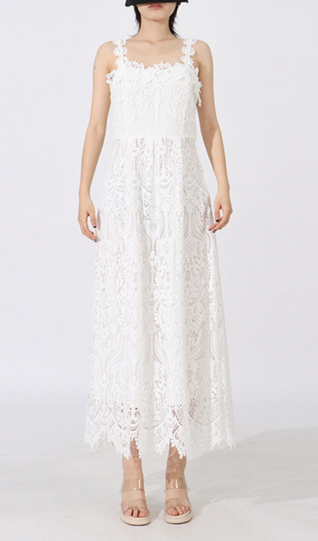 Elegant White Floral Lace Maxi Dress for Women