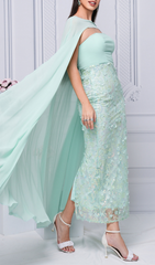 Coronis Aqua Floral Cape Midi Dress