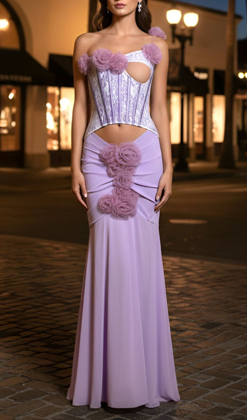 Josephine Chic Purple Floral One-Shoulder Corset Maxi Dress