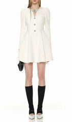 Elegant White Tweed Bow Mini Dress