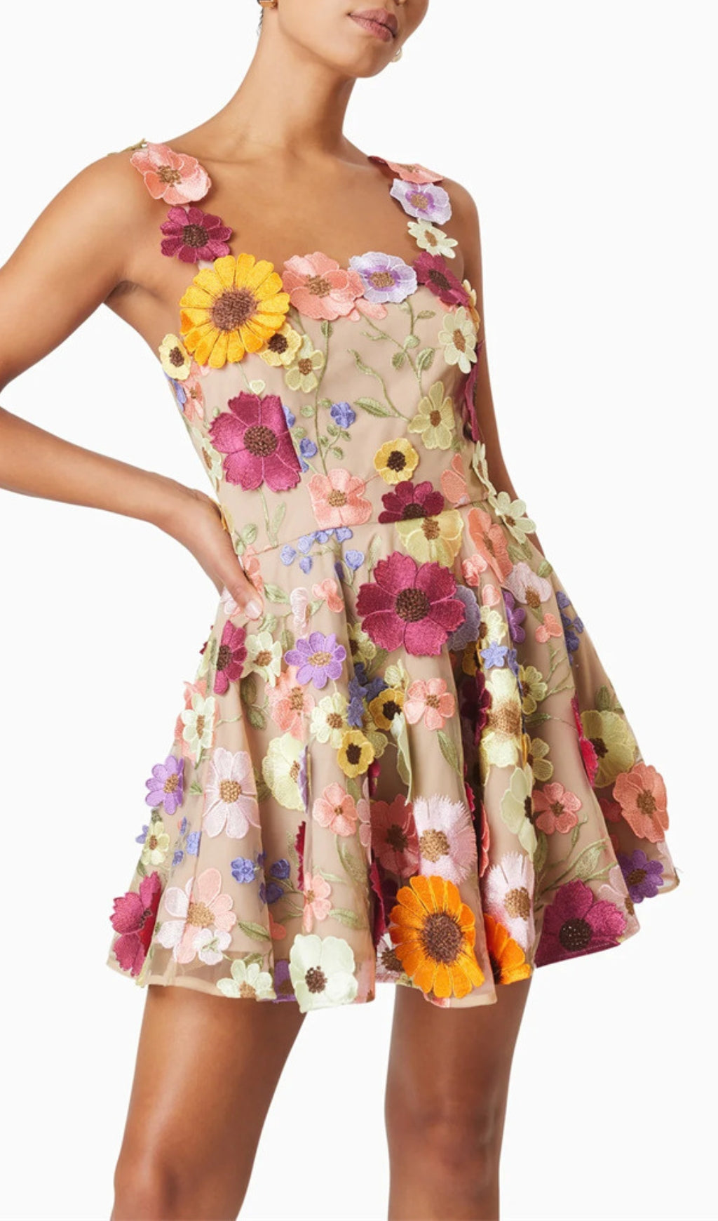 Deva Vibrant 3D Floral Embellished Mini Dress