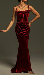 Chimene Wine Velvet Floral Corset Maxi Gown