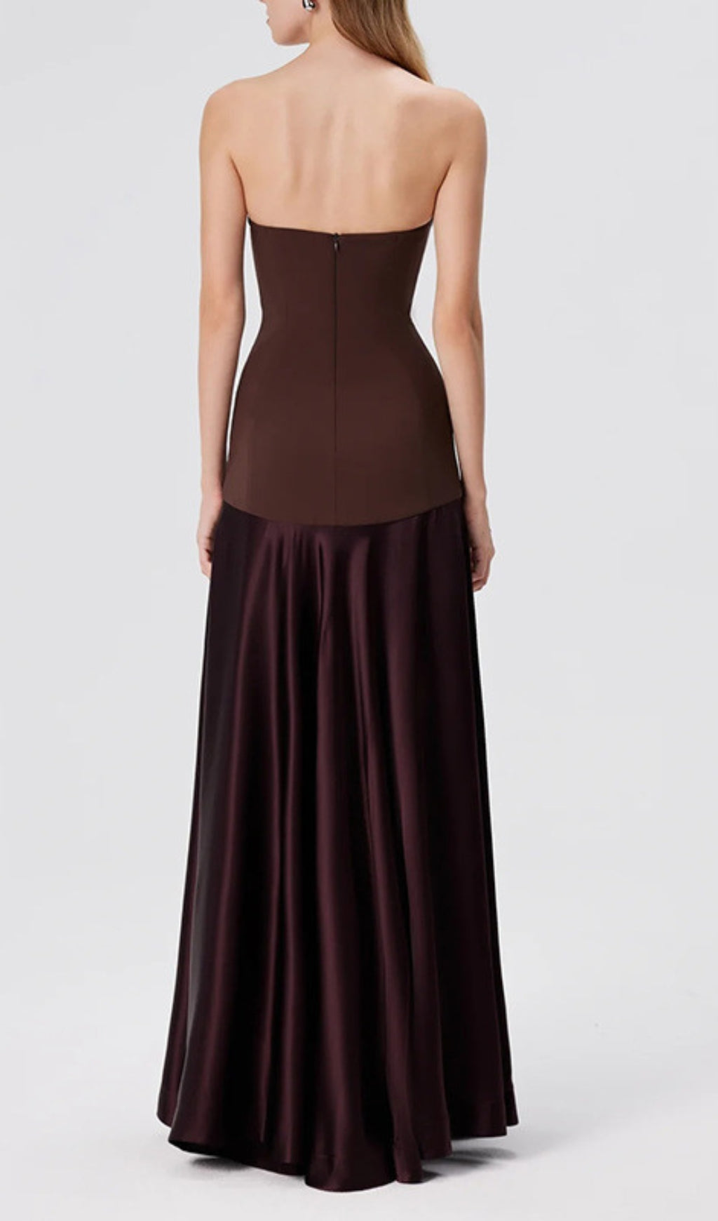 Doveva Elegant Coffee Strapless Maxi Dress