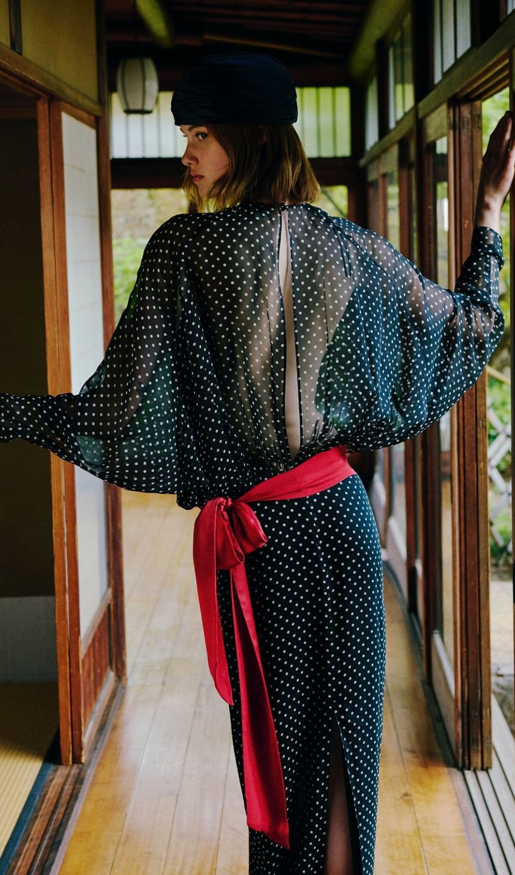 Chic Sheer Polka Dot Long Sleeve Maxi Dress
