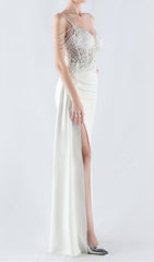 Chofa "Blossom" White Floral Beaded Corset Maxi Dress
