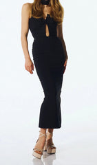 Chic Black Detachable Neck Maxi Bandage Dress