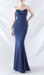 Chrina Navy Strapless Ruched Mermaid Maxi Dress