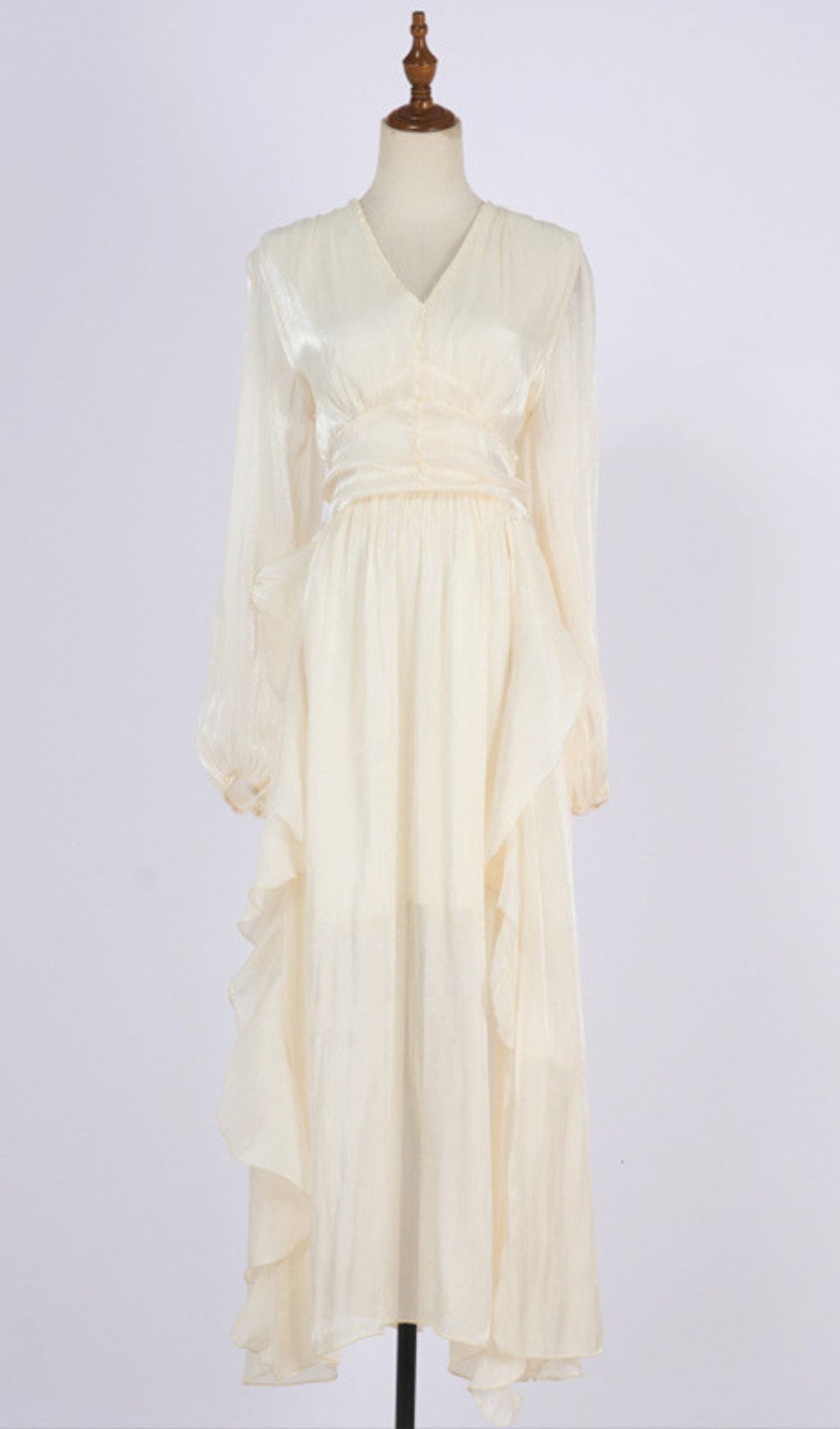 Ginger Shimmer Pink Ruffle V-Neck Long Sleeve Maxi Dress