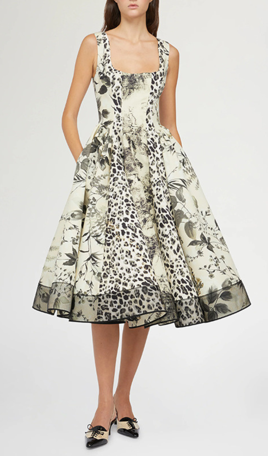 Harald Square Neck Mixed Print Midi Dress with Pockets