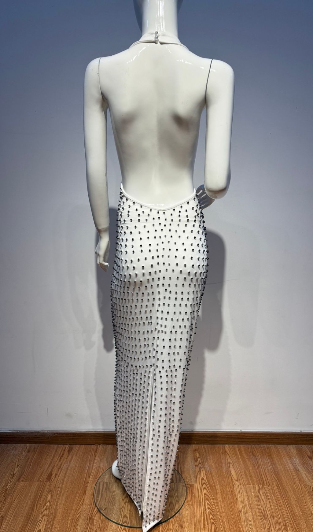 Jahzara Sparkling Halter Beaded Backless Maxi Dress