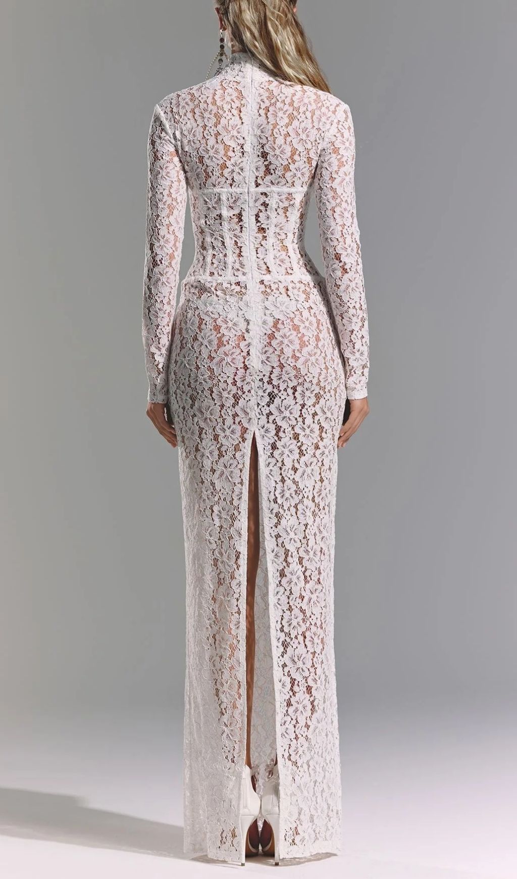Isolde White Floral Lace Corset Maxi Dress