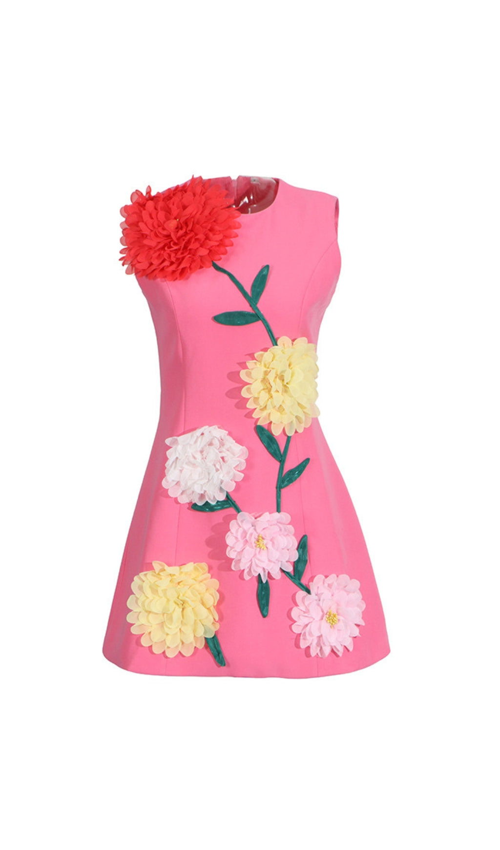 Erica Vibrant Pink 3D Floral Appliqu Mini Dress