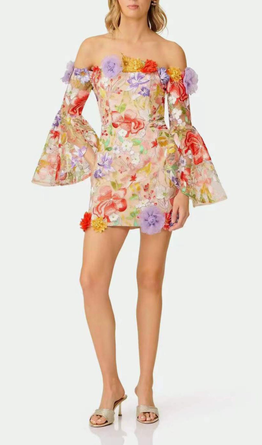 Iga Floral Embroidered Off-Shoulder Mini Dress