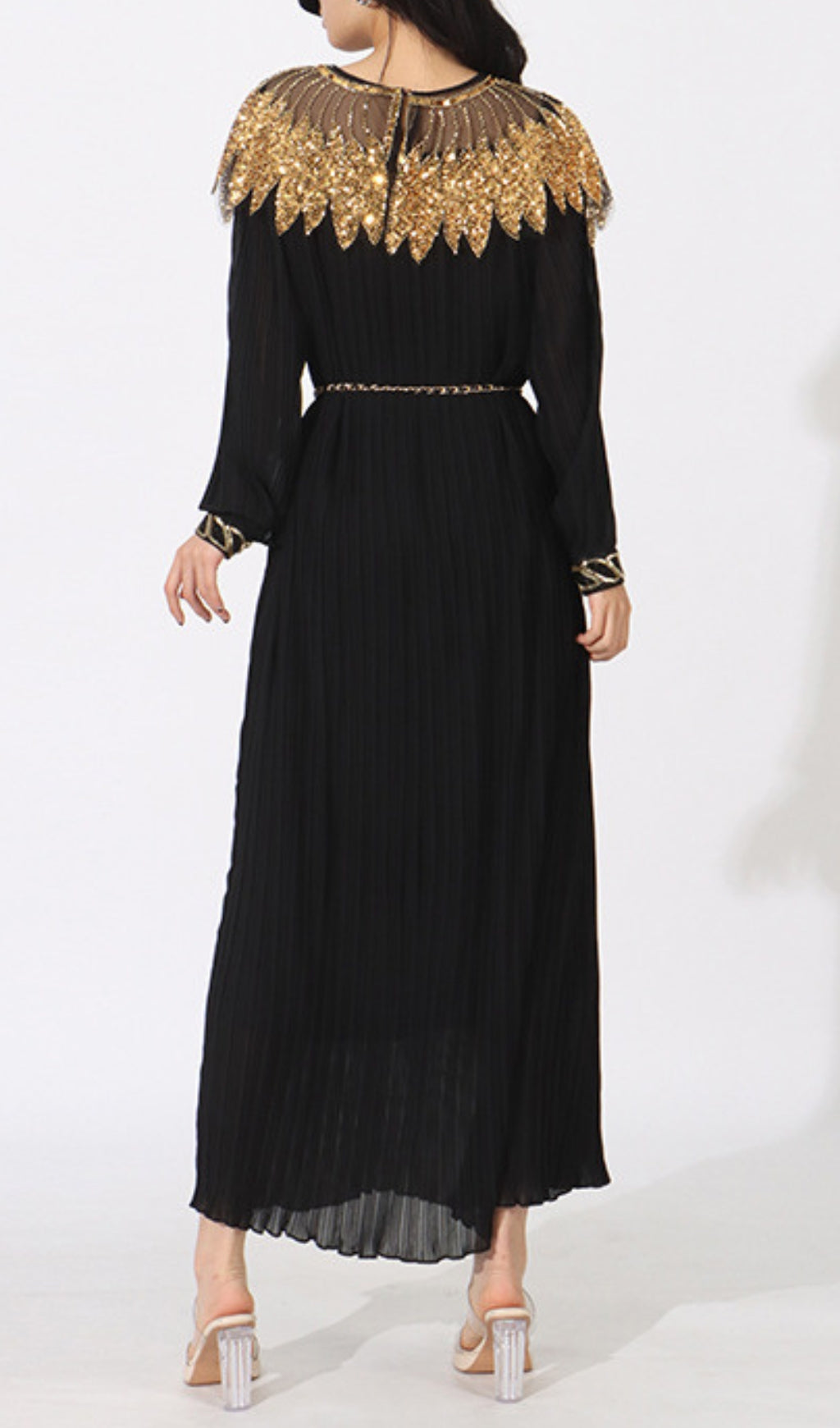 Emiliya Dazzling Black & Gold Sequin Maxi Dress