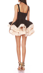 Dámaso Black Petal Hem Ruffled Mini Dress