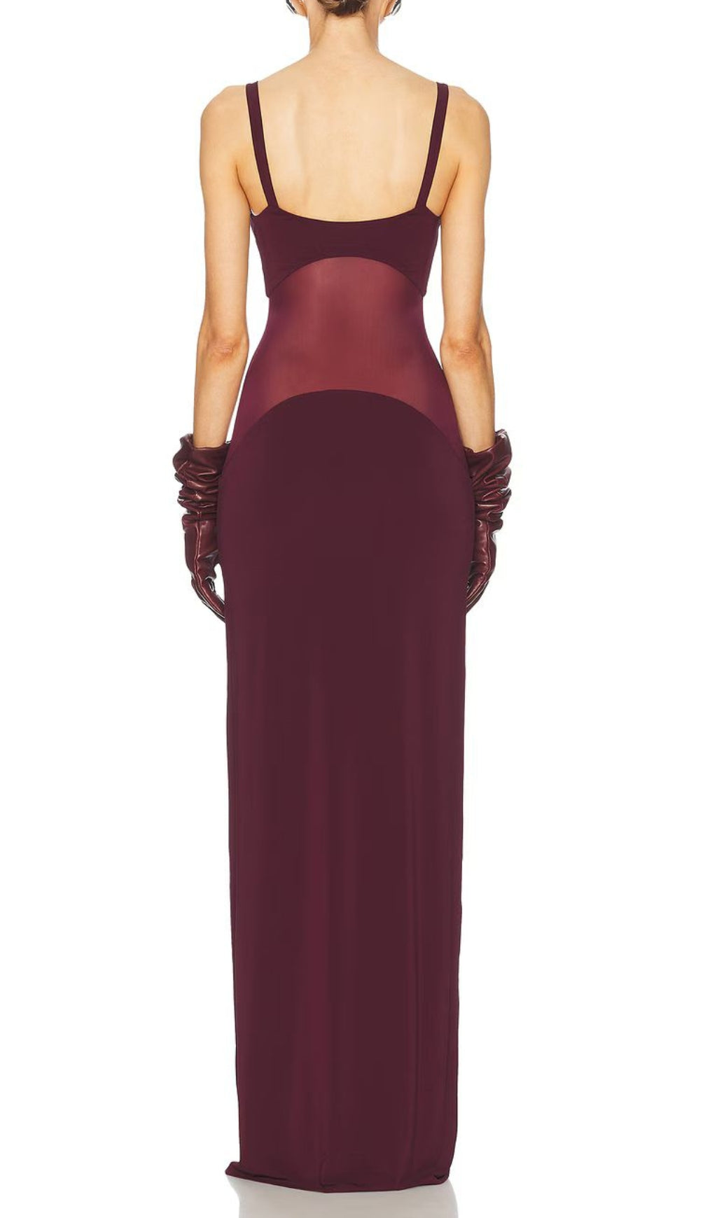 Glamorous Burgundy Mesh Illusion Maxi Dress