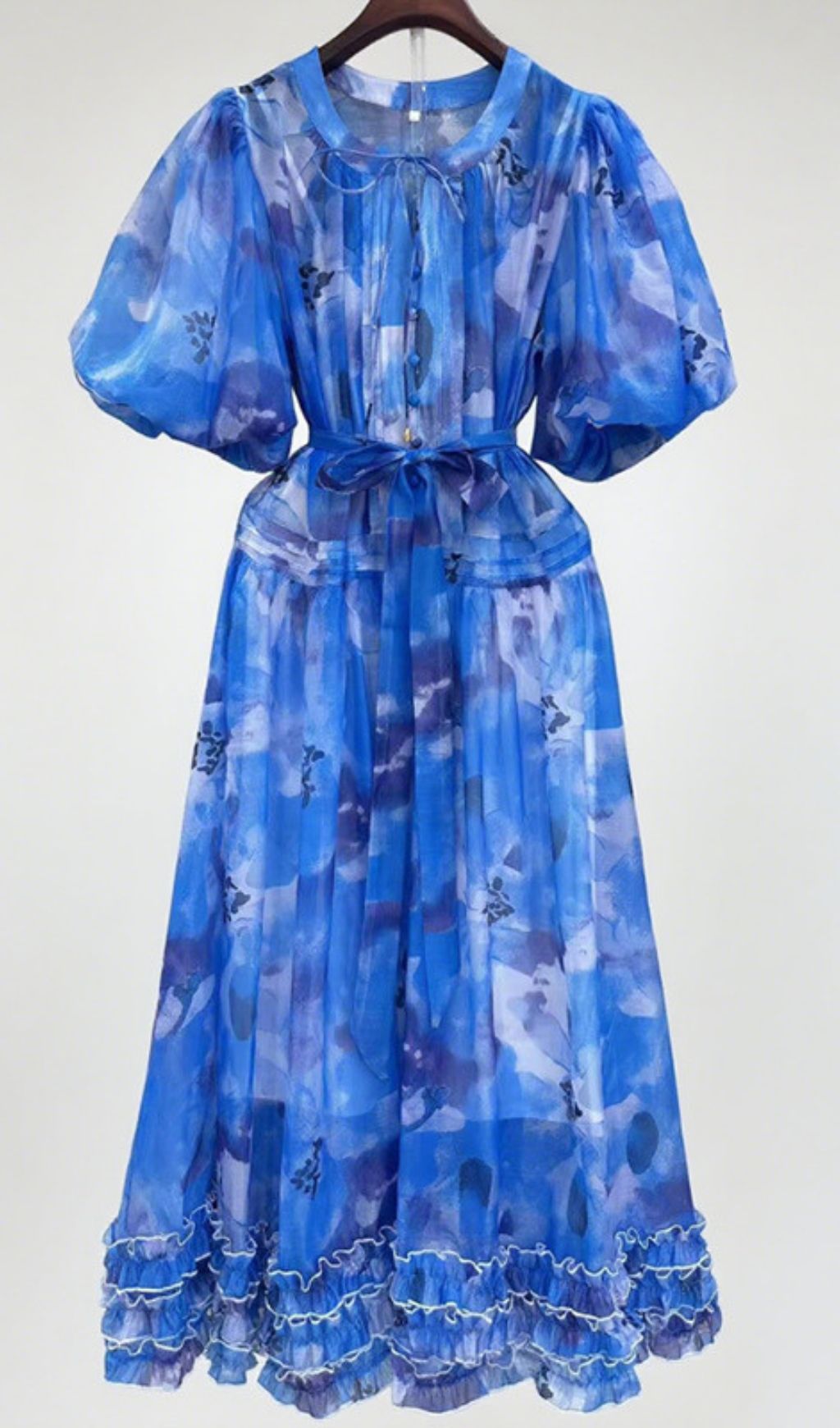 Haku Vibrant Floral Puff-Sleeve Maxi Dress