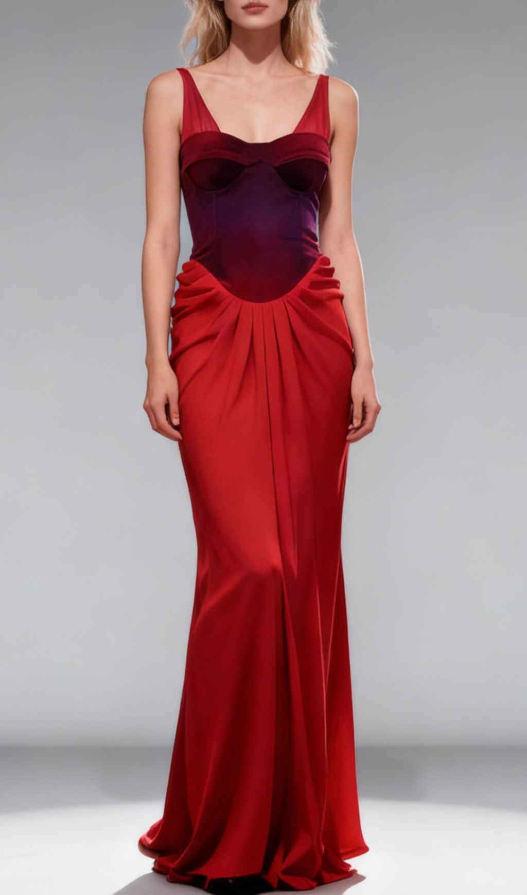 Jette Red Velvet Draped Maxi Gown
