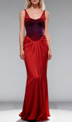 Jette Red Velvet Draped Maxi Gown