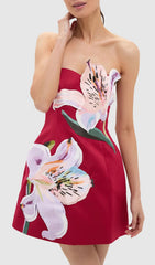 Vibrant Huy Rose Red Strapless Mini Dress