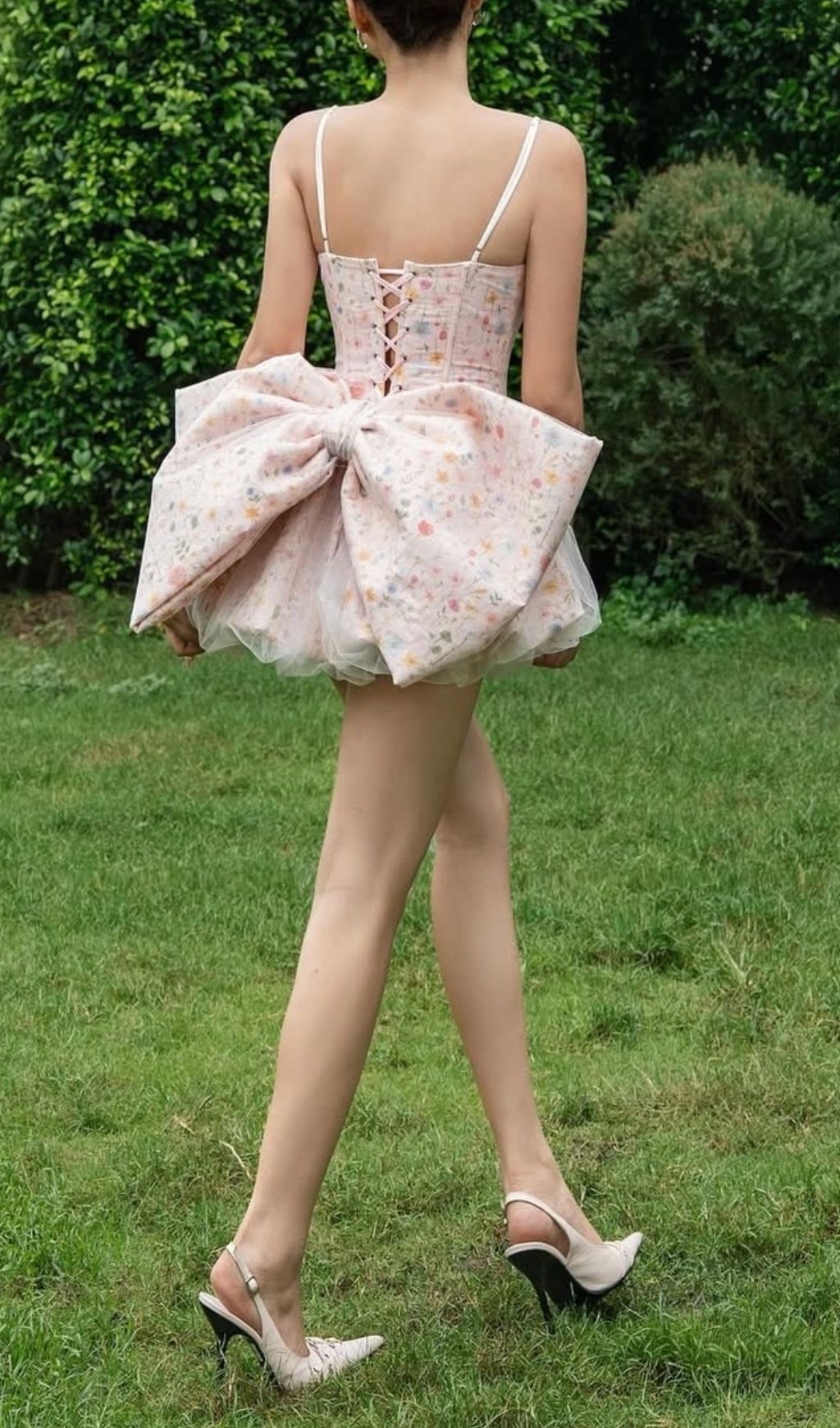 Jaylene Whimsical Floral Corset Mini Dress with Bow Back Detail