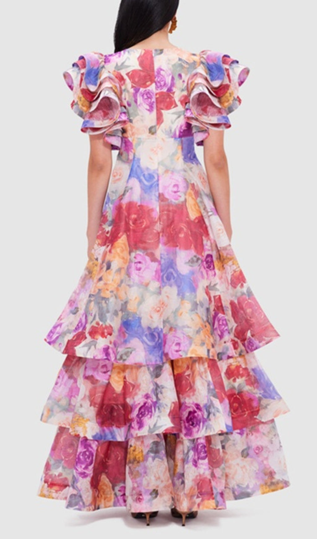 Élodie Vibrant Floral Ruffle Tiered Gown