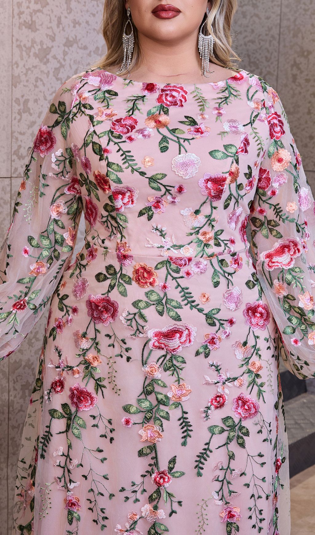 Helia Enchanting Floral Embroidered Plus Size Maxi Dress