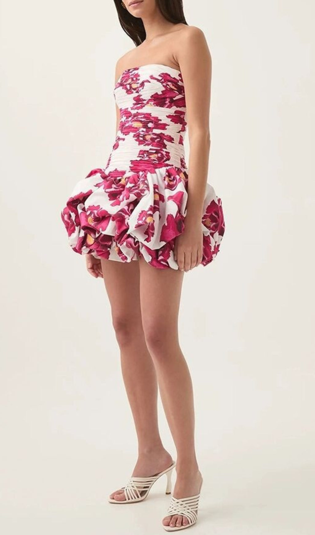 Clearo Floral Strapless Ruffled Mini Dress