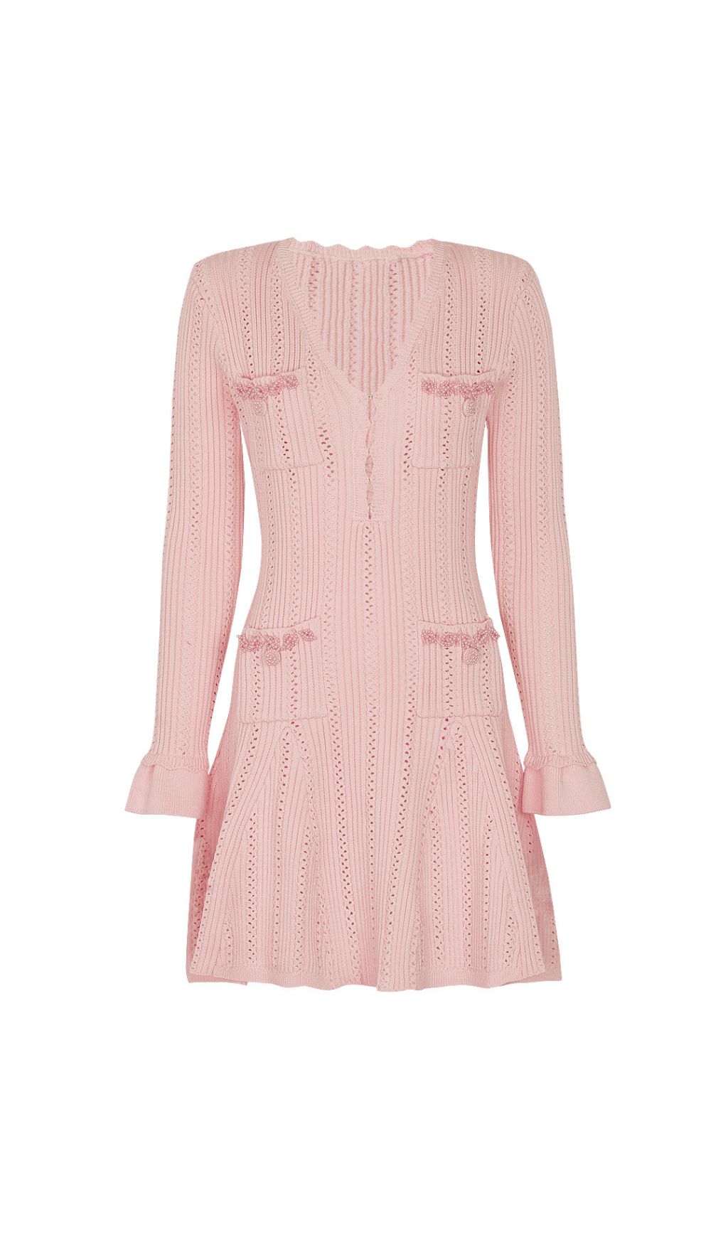 Elegant Pink Beaded Knit Mini Dress
