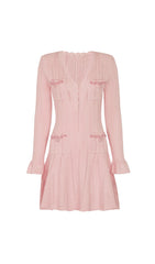 Elegant Pink Beaded Knit Mini Dress