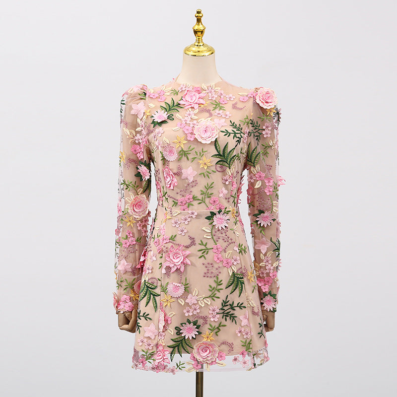 Emrys "In Bloom" Floral Embroidered Puff Sleeve Mini Dress