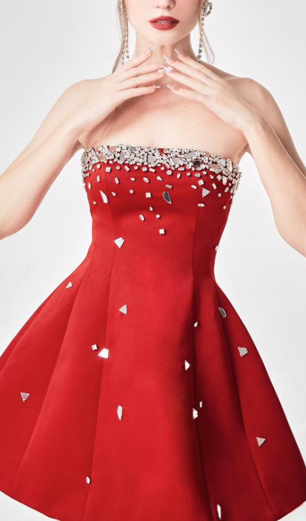 Stunning Amita Red Crystal Mini Dress