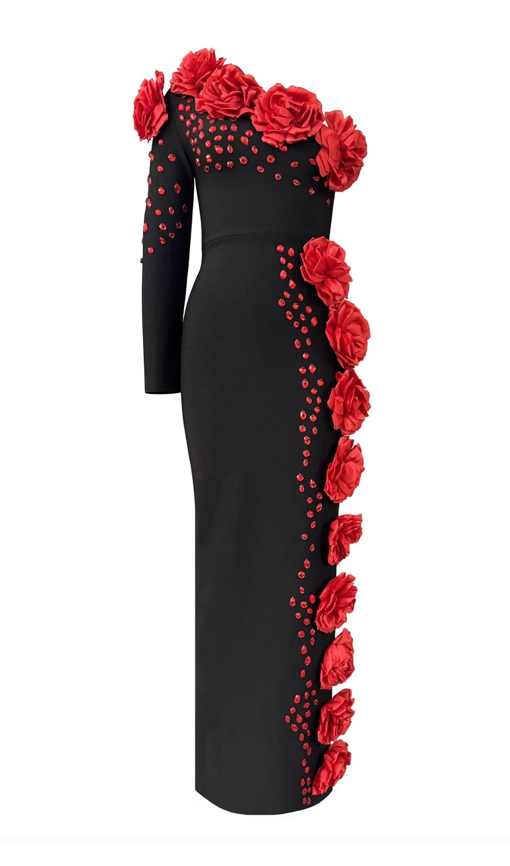 Giorgia Black & Red Rose One-Shoulder Maxi Dress
