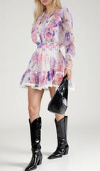 Elvina Shimmer Floral Ruffle Mini Dress