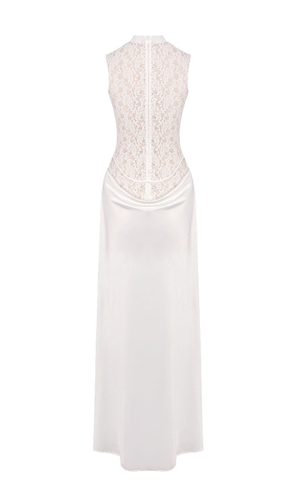 Jazmín Ethereal White Lace & Satin Maxi Dress