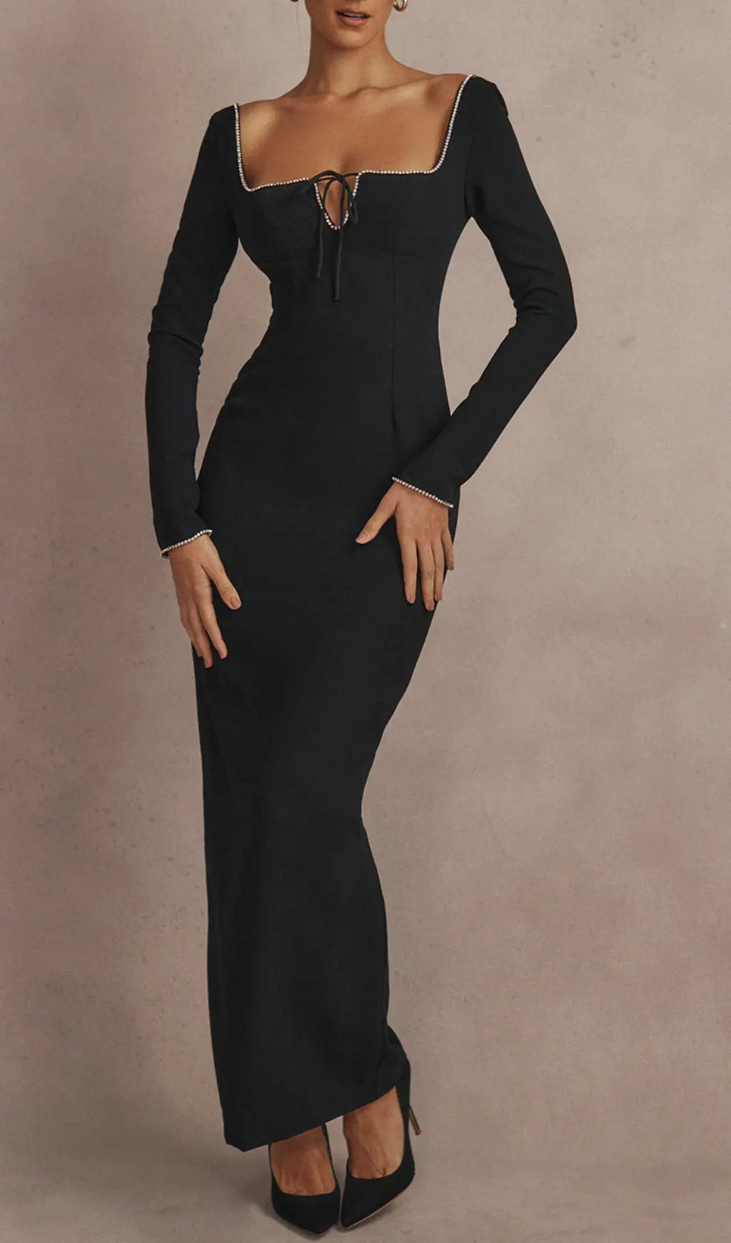 Glamorous Black Crystal Embellished Maxi Dress