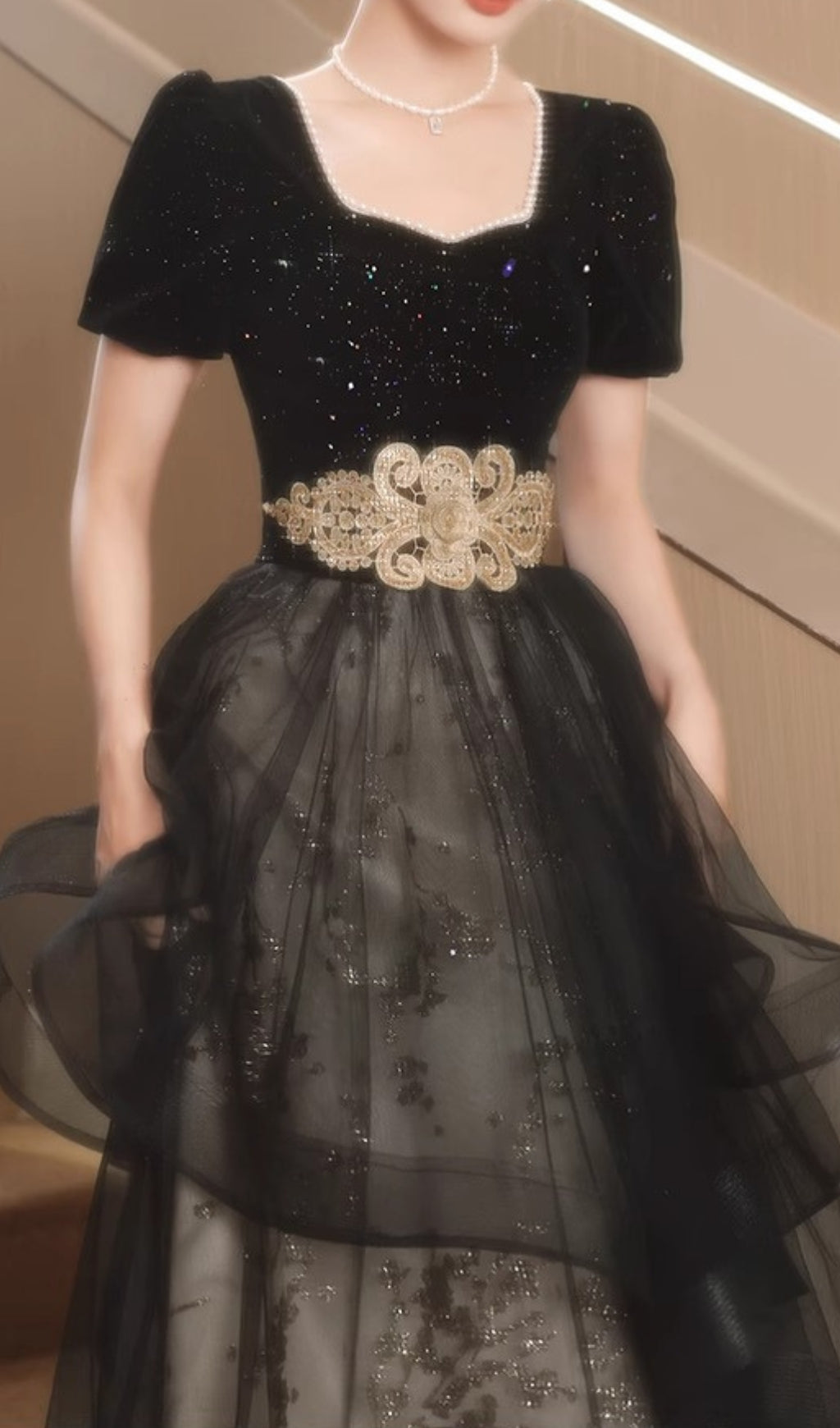 Chisuzu Black Sequin Mesh Maxi Gown