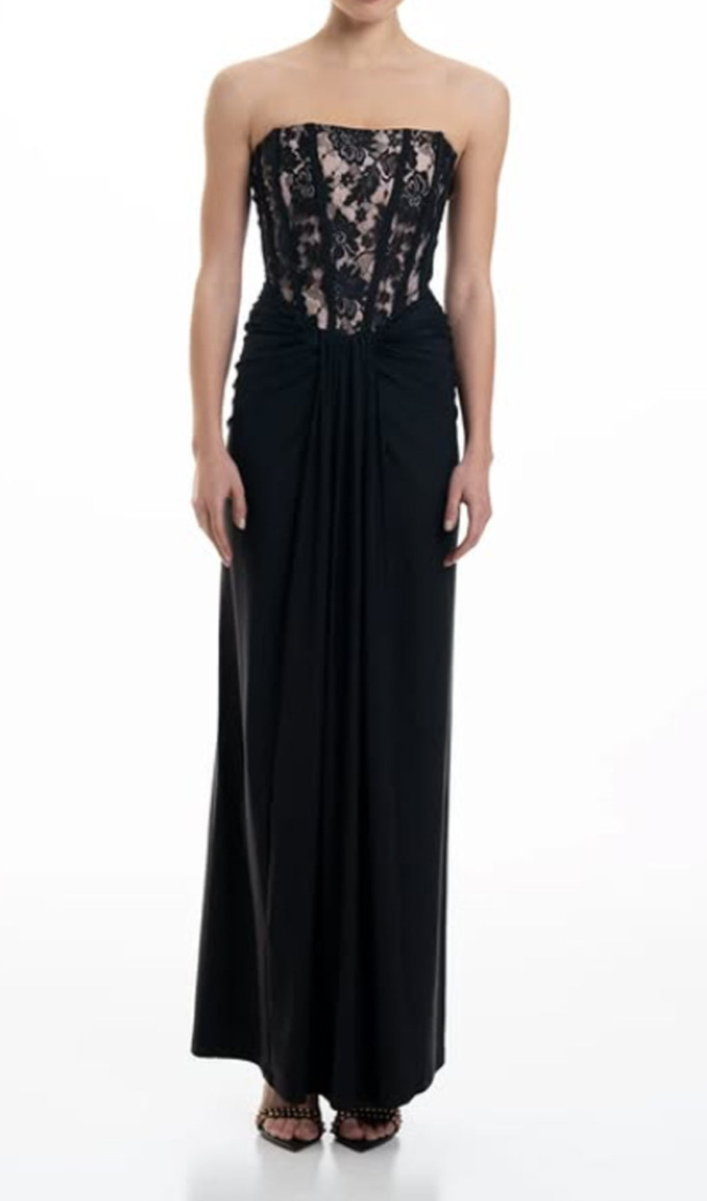 Dovie Black Strapless Corset Lace Maxi Dress