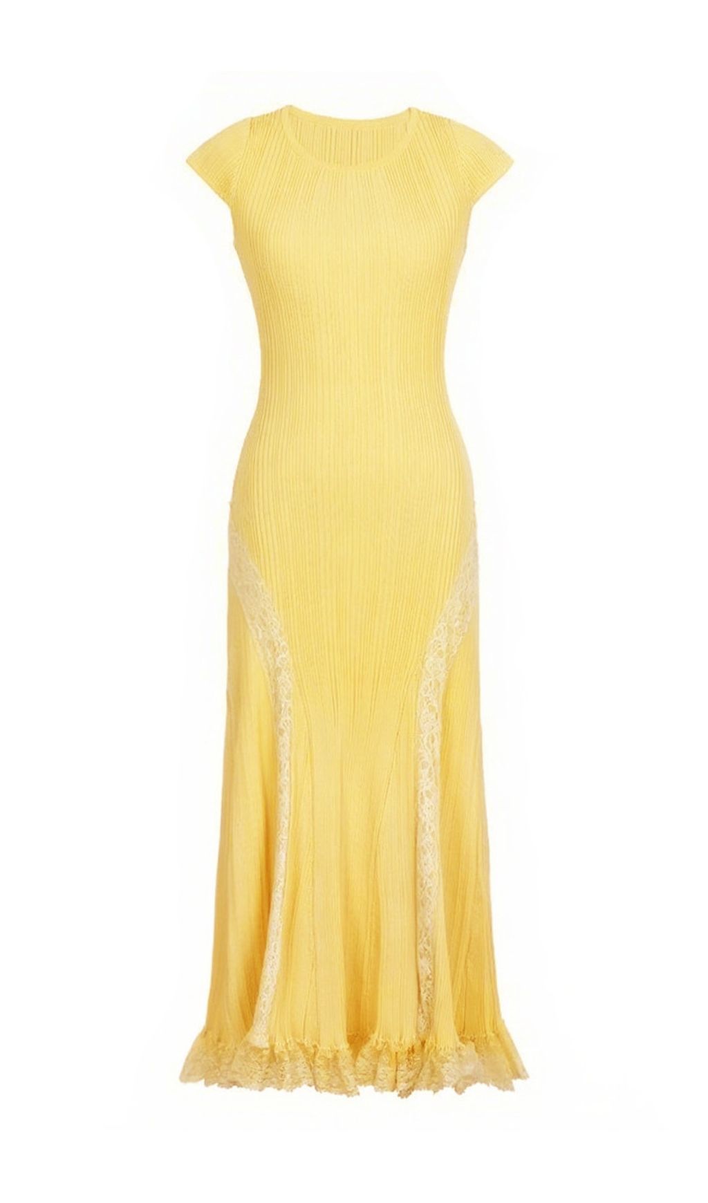 Farrah Ribbed Knit & Lace Midi Dress