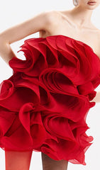 Indiana Red Ruffle Strapless Mini Dress