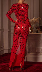 Guthrie Dazzling Geometric Sequin Long Sleeve Maxi Dress