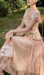 Brice Elegant Floral Embroidered Peplum Midi Dress