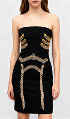 Julissa Black Strapless Tassel Mini Dress