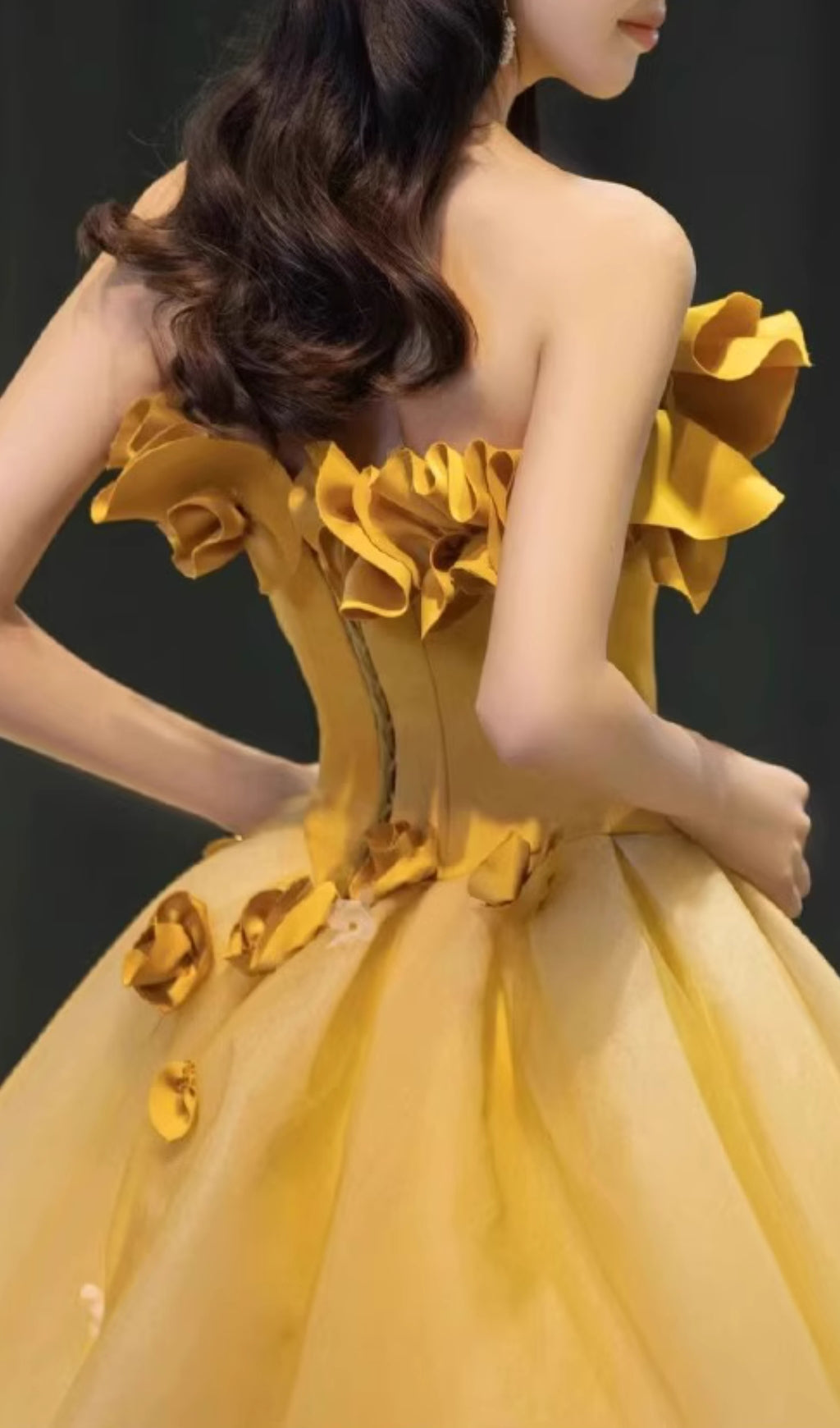 Radiant Dalia Yellow Floral Strapless Maxi Gown