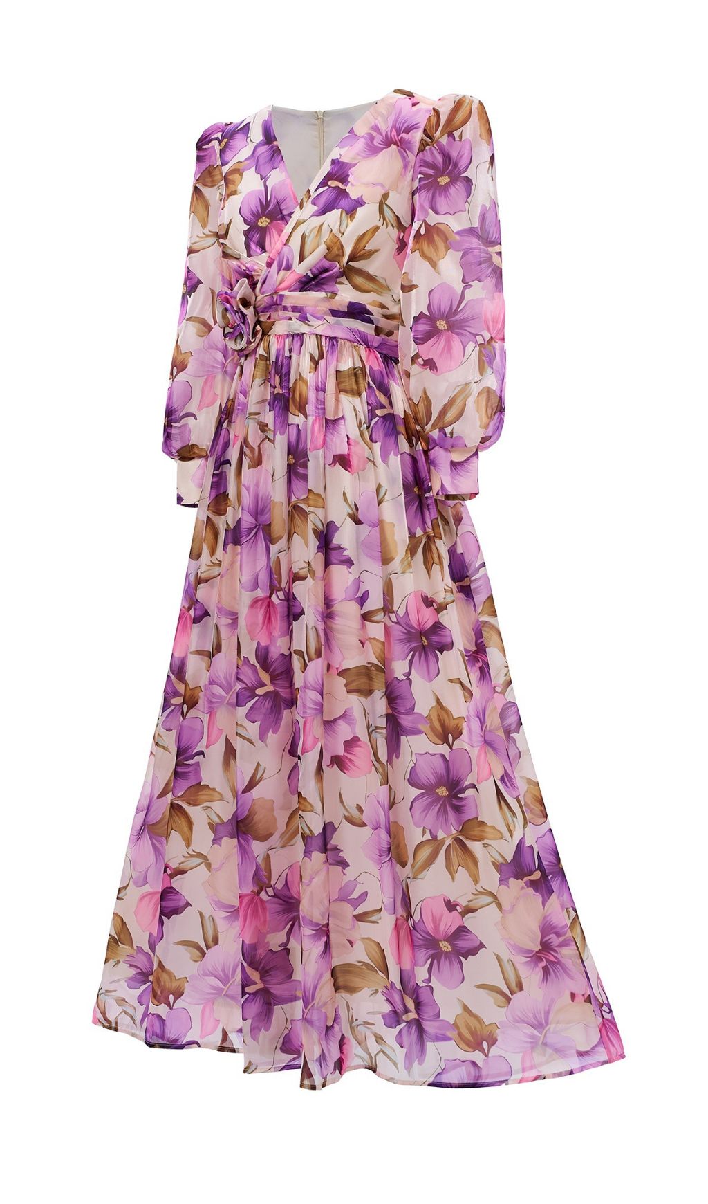 Ferial Romantic Purple Floral Long Sleeve Maxi Dress