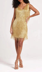 Sadie Gold Sequin Fringe Mini Dress