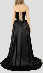 Diva Black Velvet & Satin Strapless Formal Gown with Pearl Embellishments