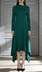Johnna Emerald Green Asymmetrical Midi Dress