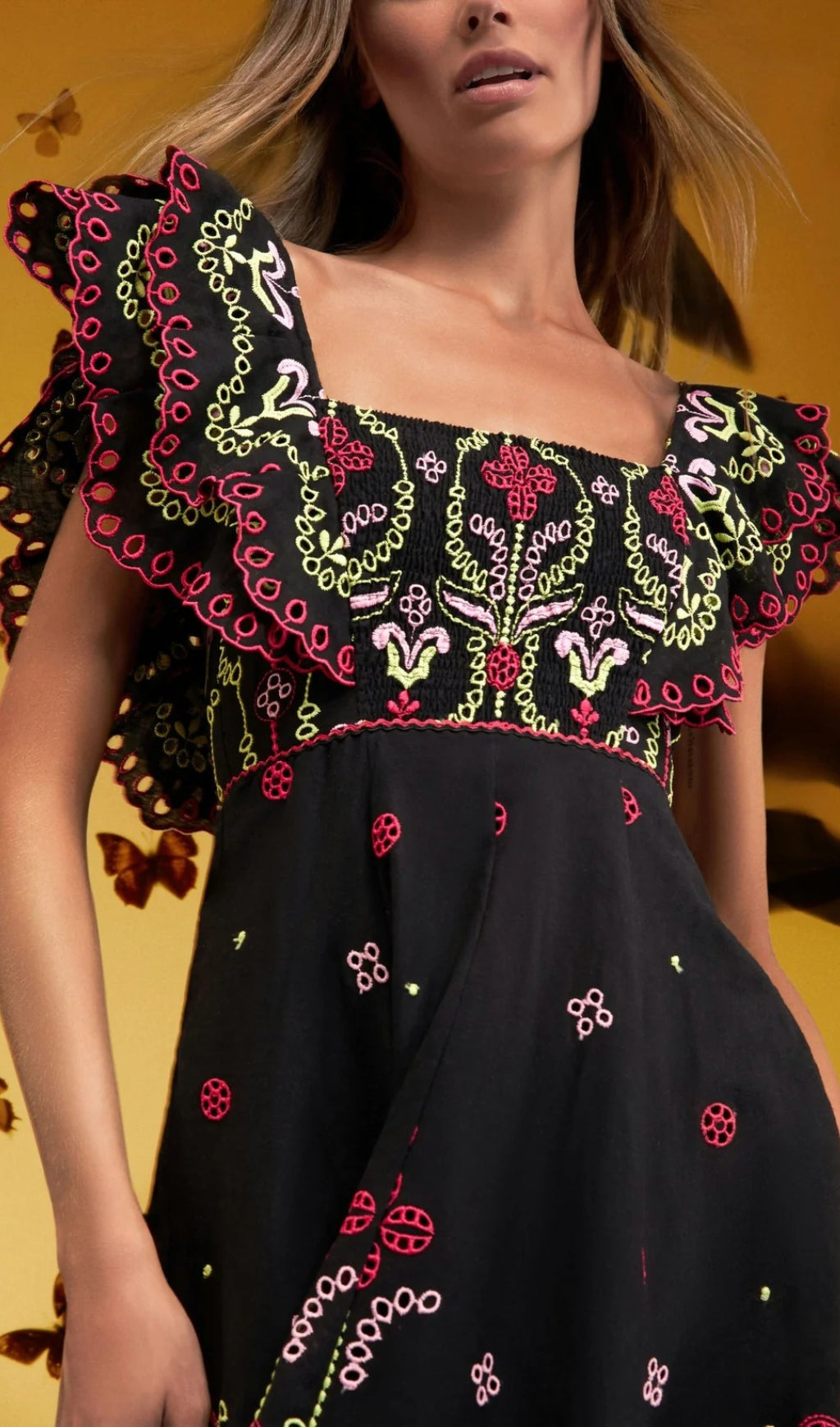 Bonnie Embroidered Ruffle Off-Shoulder Midi Dress