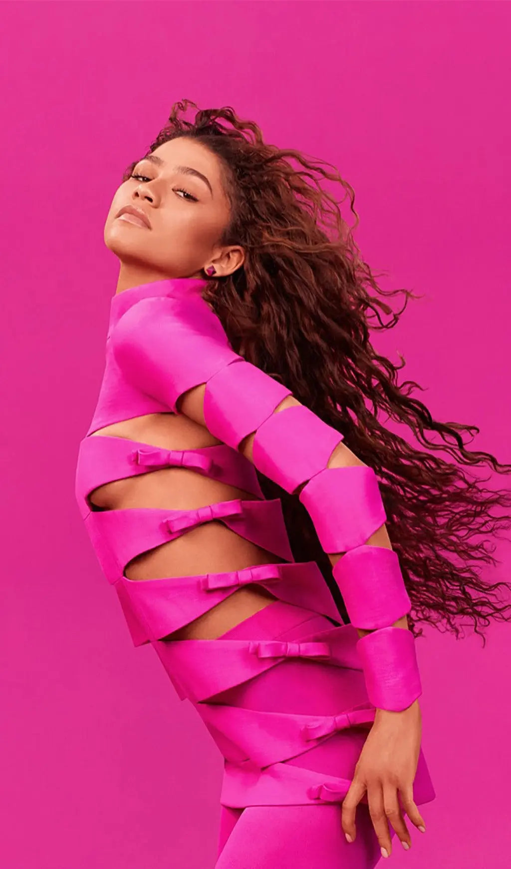 Fuchsia Bow Cut-Out Long Sleeve Bandage Mini Dress